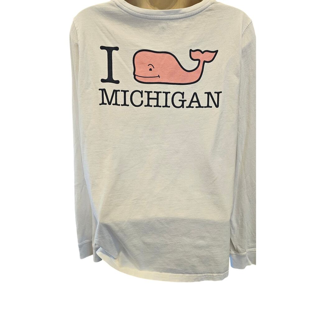 Vineyard vines I love Michigan whale emblem sz L pocket tee long sleeve white